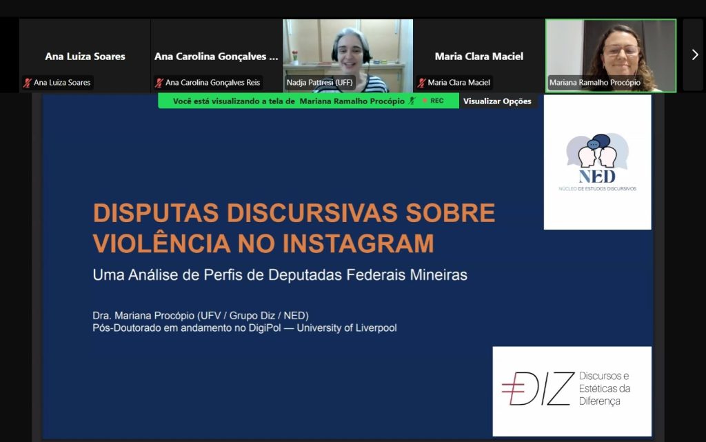 Mariana apresentou o trabalho “Disputas discursivas sobre violência no Instagram: uma análise de perfis de deputadas federais mineiras”